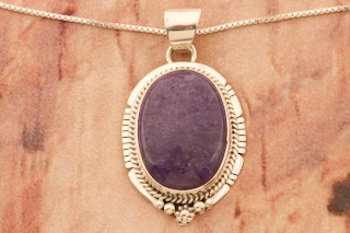 Native American Jewelry Genuine Charoite Sterling Silver Pendant